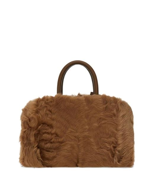 Ferragamo Brown Mini Hug Shearling Buckle Cross Body Bag