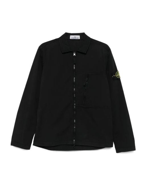 Stone Island Black Zip-Up Jacket With Classic Collar for men