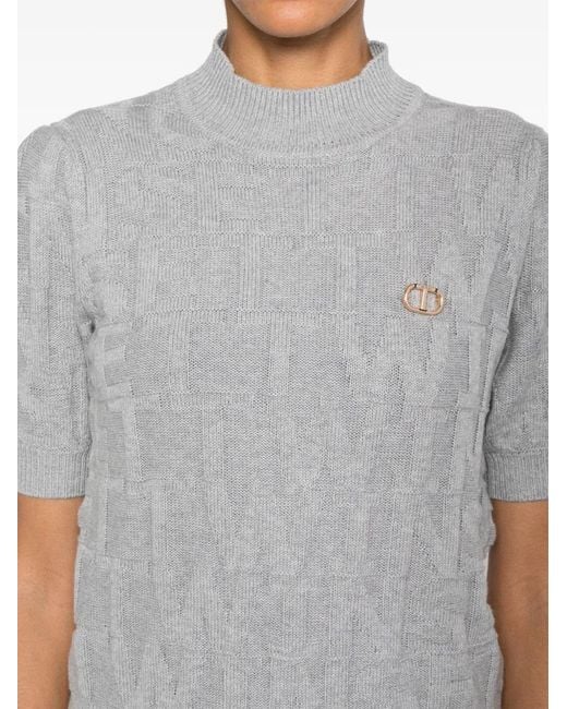 Twinset Gray Intarsia-Logo Jumper