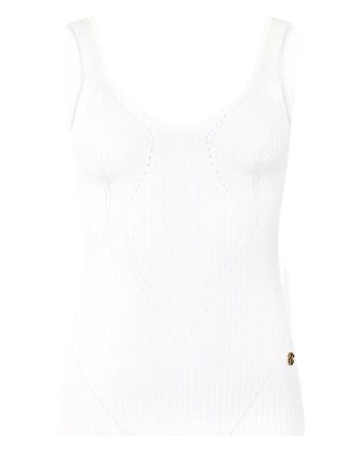 Roberto Cavalli White Ribbed-Knit Tank Top
