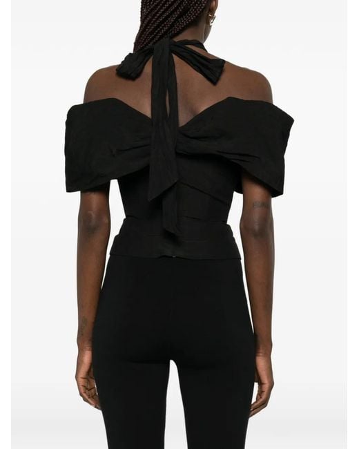 Magda Butrym Black Knotted V-Neck Top