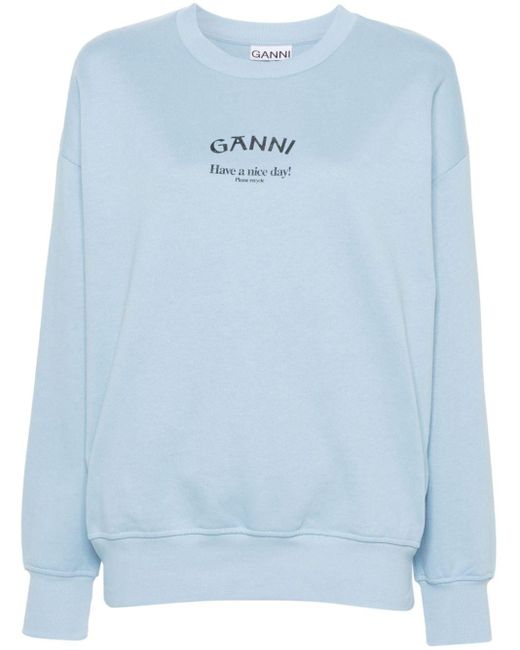 Ganni Blue Isoli Organic-cotton Sweatshirt