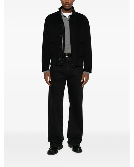 Lardini Black Button-Up Bomber Coat for men