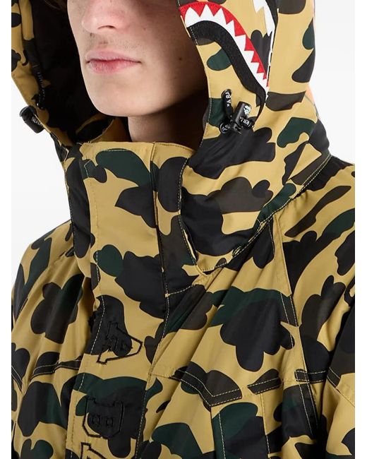 A Bathing Ape Yellow Camo Shark Snowboard Jacket for men