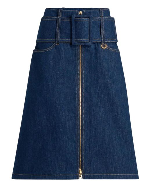 Patou Blue Zipped Midi Belted Skirt
