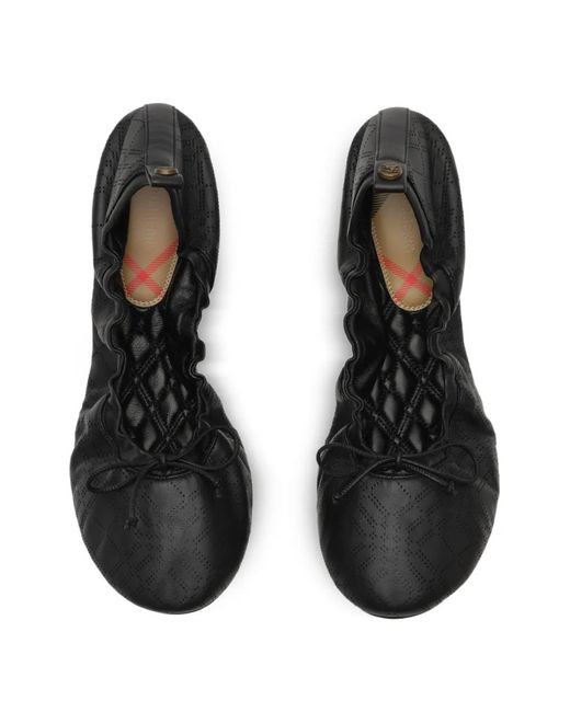 Burberry Black Check Leather Fawn Ballerinas​