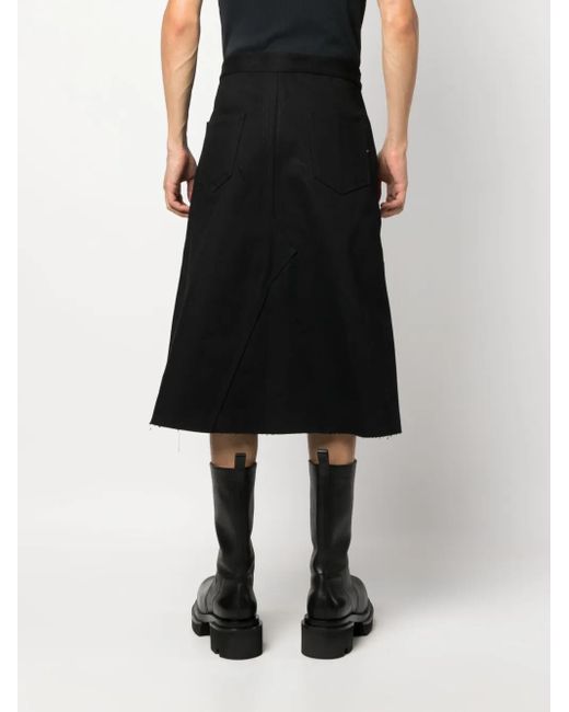 Rick Owens Black Distressed-Finish Knee-Length Denim Skirt for men