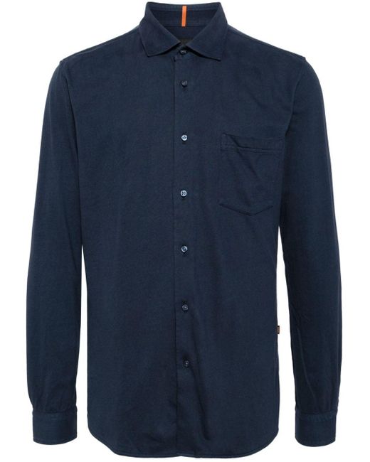 Boss Blue Chest-pocket Cotton Shirt for men