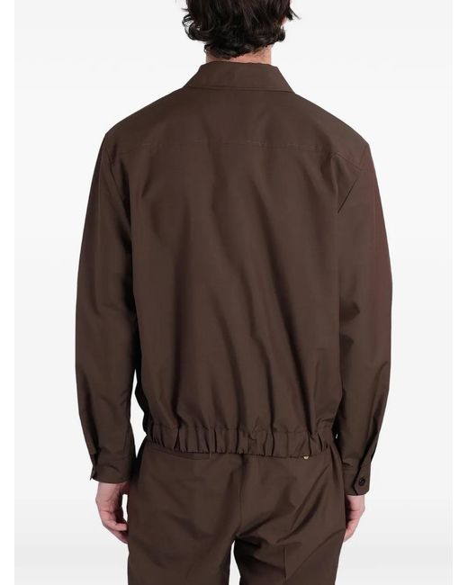 Grayed Brown Elasticated-Hem Button-Up Jacket for men