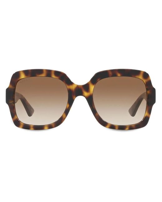 Gucci Brown Tortoiseshell-Effect Square-Frame Sunglasses