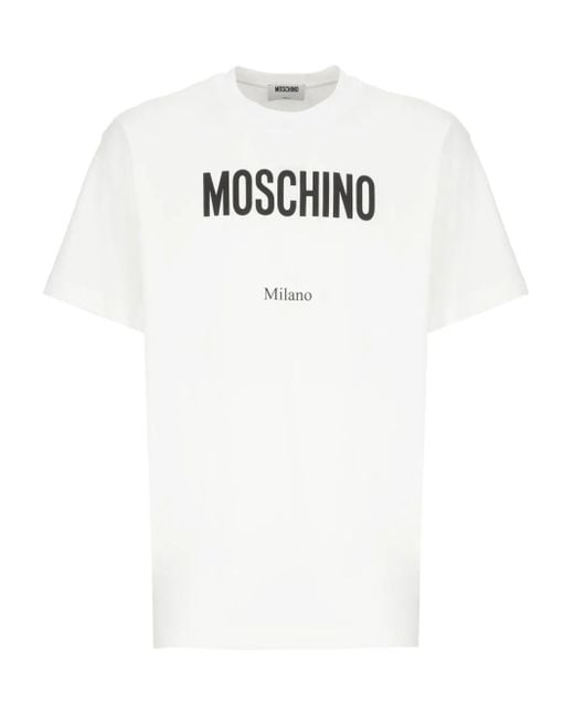 Moschino White Logo-Print Cotton T-Shirt for men