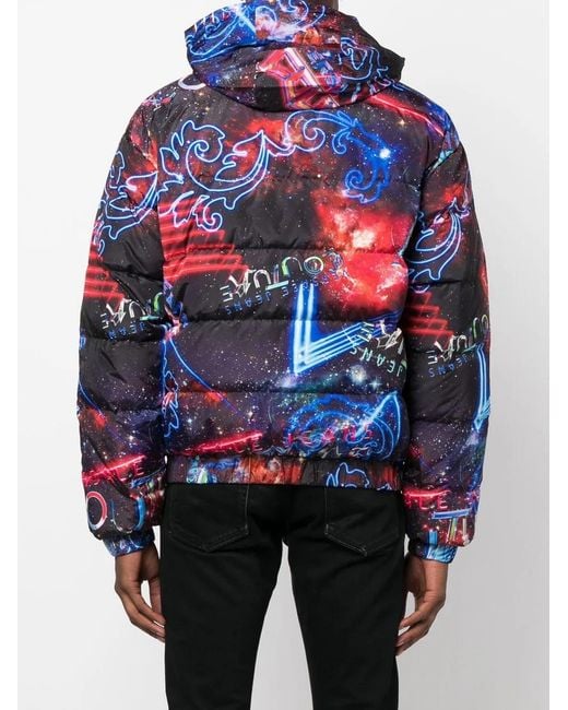 Versace Jeans Couture Blue Motif-Print Down-Filled Jacket for men