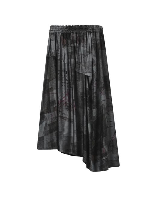 Y's Yohji Yamamoto Black Newspaper-Print Skirt