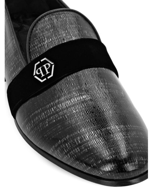 Philipp Plein Black Logo-plaque Leather Loafers for men