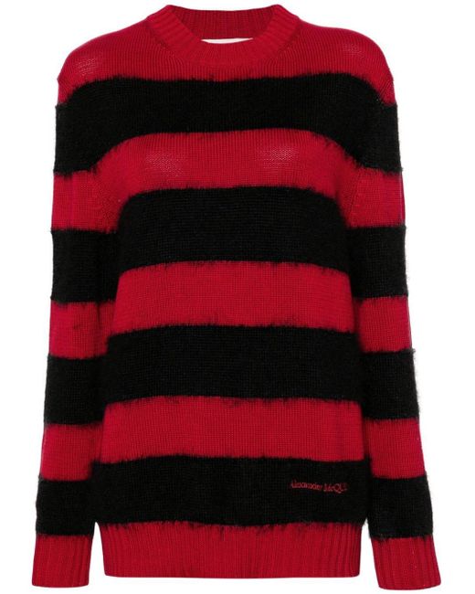 Alexander McQueen Red And Black Stripe-pattern Jumper