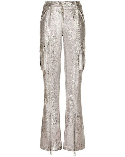 Dolce & Gabbana Laminated Jacquard Cargo Trousers in Silver (Metallic ...