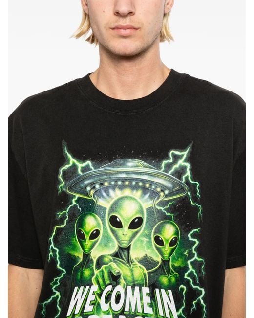 Melt Black Alien-Print T-Shirt for men