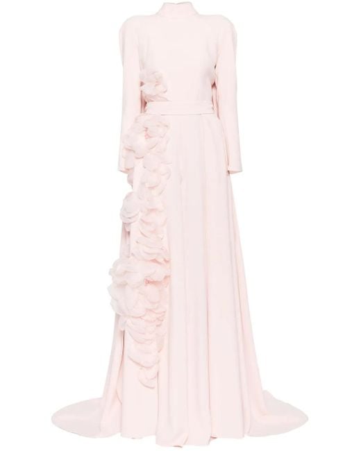 Saiid Kobeisy Pink Organza-Flowers Kaftan Jumpsuit