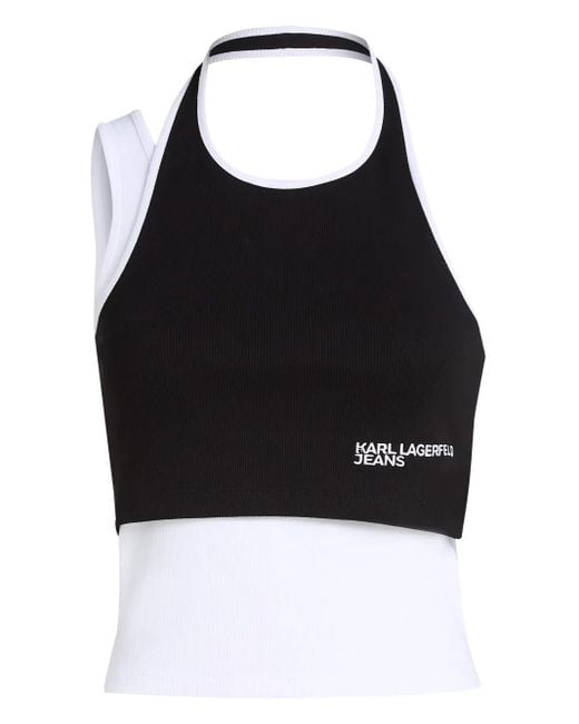 Karl Lagerfeld Black Block-Print Ribbed T-Shirt