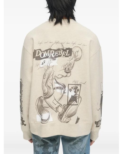 DOMREBEL White High Low Bear-Print Sweatshirt for men