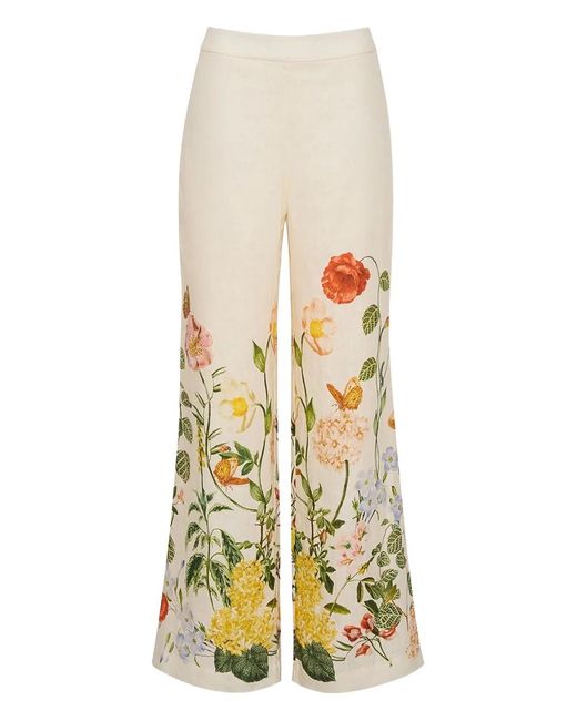 Cara Cara White Mayflower Floral-Print Linen Trousers
