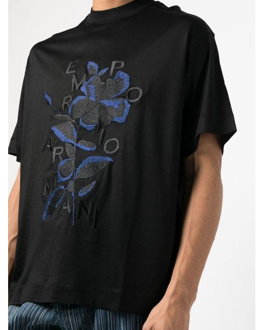 Emporio Armani Floral-embroidery T-shirt in Black for Men | Lyst Canada