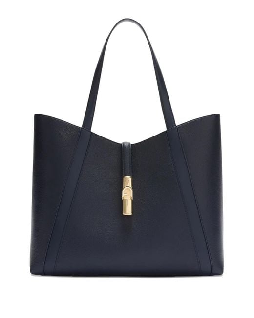 Furla Blue Goccia' Night Calf Leather Large Tote Bag