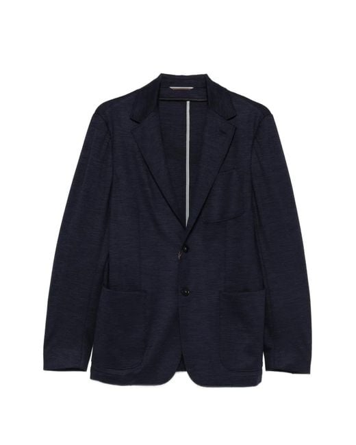 Canali Blue Blazer En Laine À Poches Plaquées for men