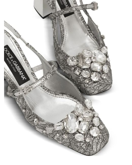 Dolce & Gabbana Metallic Embellished Floral Slingback Heels 60