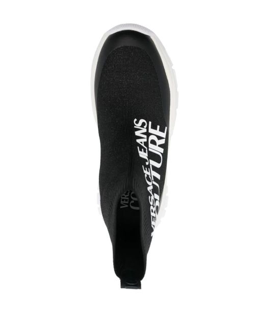 Versace Jeans Couture Black Logo-Print Sock-Style Sneakers
