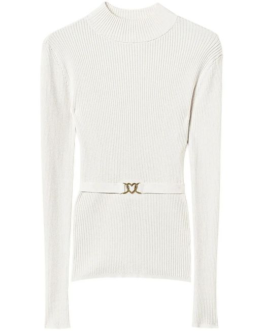 Twinset White High-Neck Belted Sweater