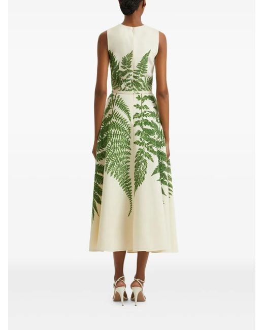 Oscar de la Renta プリント ベルテッドミディドレス Green