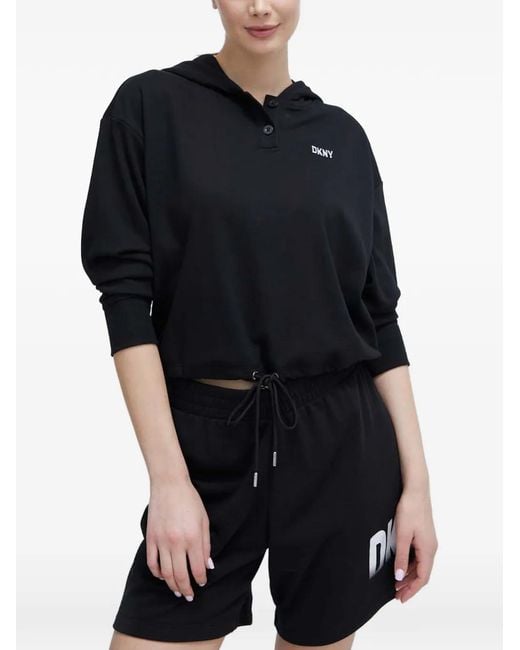 DKNY Black Button-Placket Hoodie