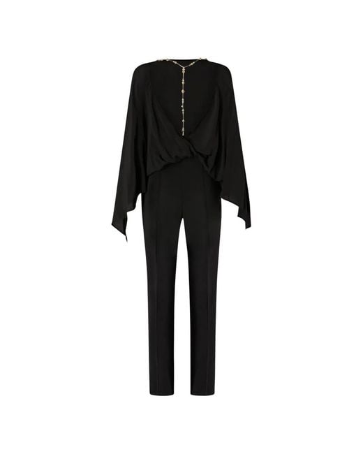 Pinko Black Long Playsuit With Exposed Back And Jewel Necklace