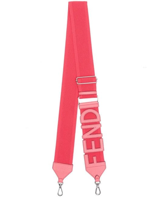 Fendi Pink Logo-Embroidered Leather Shoulder Strap