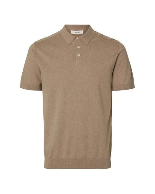 SELECTED Natural Short-Sleeves Polo Shirt for men