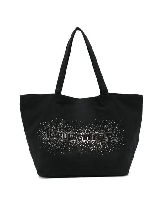 Karl Lagerfeld Black Rhinestone-Logo Tote Bag