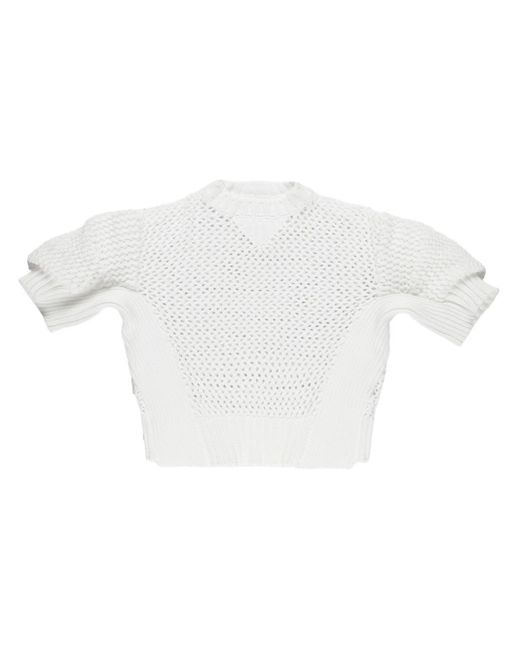 Sacai White Crochet-knit Short-sleeve Jumper