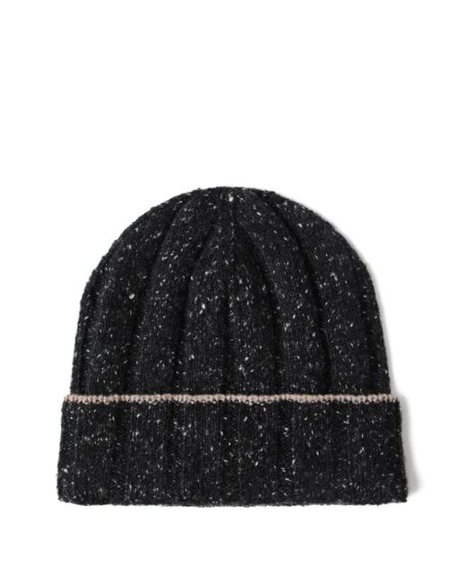 Brunello Cucinelli Black Ribbed Cashmere Beanie for men