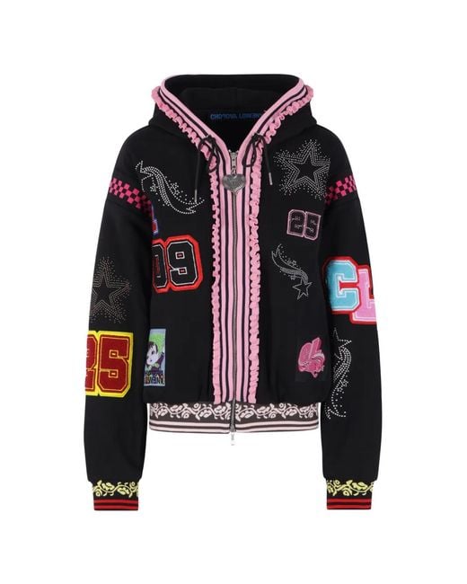 Chopova Lowena Black Appliqué-Detail Zip-Up Hoodie