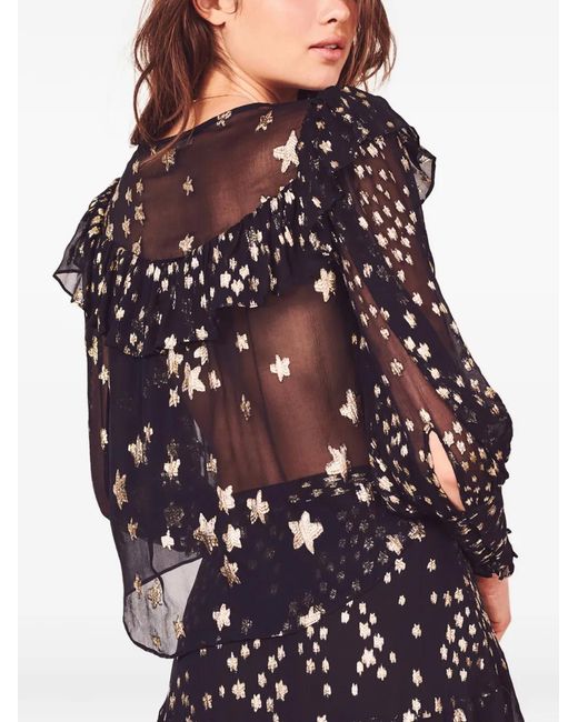 LoveShackFancy Black Harleigh Star-Motif Ruffled Blouse