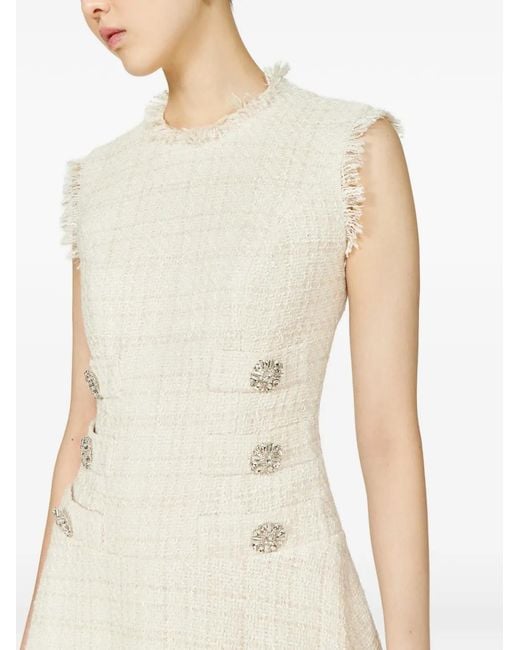 Costarellos White Villie Crystal-Buttons Tweed Mini Dress