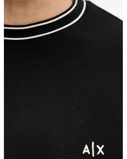 ARMANI EXCHANGE Black Tipped-Trim Logo-Embroidered T-Shirt for men
