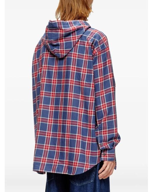 DIESEL Red S-Dewny Checked Hooded Jacket for men