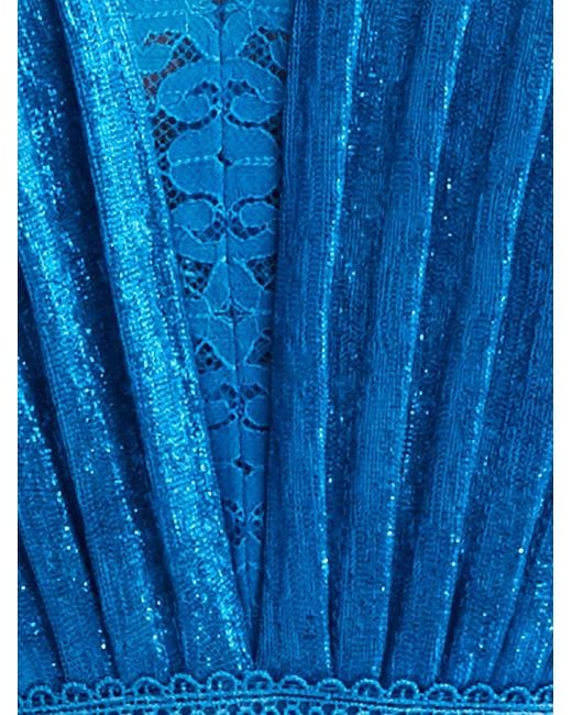 Tadashi Shoji Blue Lovell Pleated Lace Dress