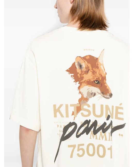 Maison Kitsuné White Logo-Print T-Shirt for men