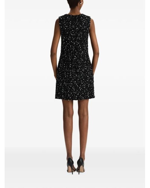 Oscar de la Renta Black Sequin-Embellished Tweed Shift Mini Dress