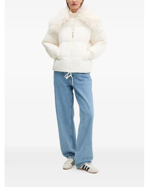 HUGO White Fur-Collar Puffer Jacket