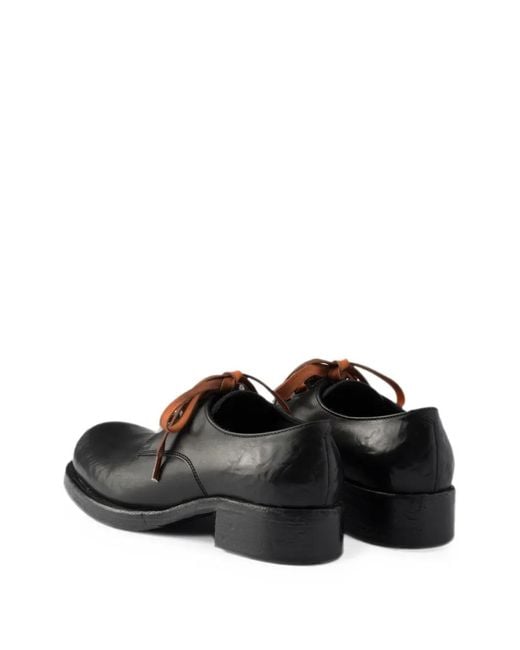 Prada Black Antiqued Leather Lace-Up Shoes