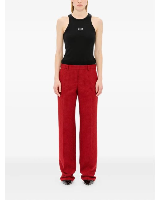 MSGM Red Check-Print Trousers